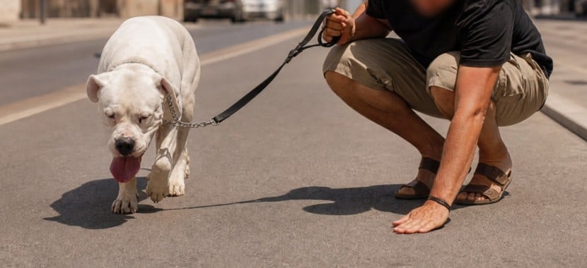 chien qui marche sur du bitume très chaud en été