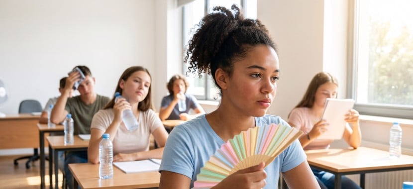 Elèves ayant chaud en salle de cours