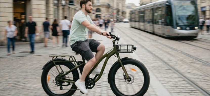 un homme sur un fatbike dans les rue de strasbourg