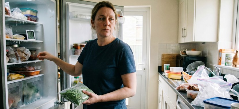 Femme organisant son frigo après une coupure de courant
