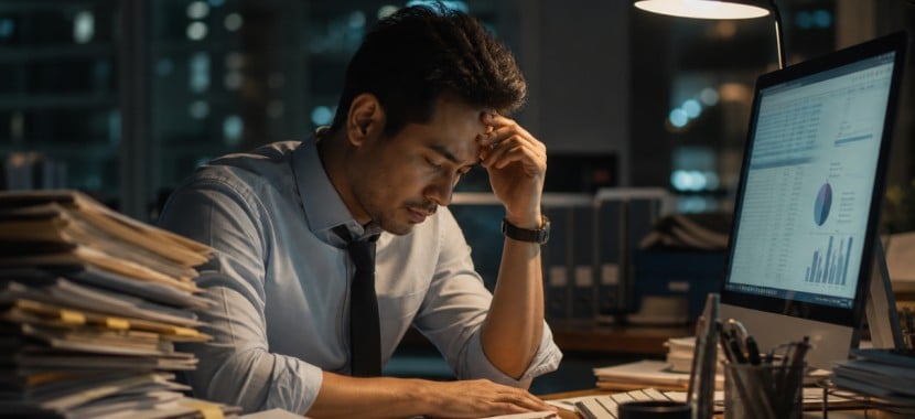 Homme fatigué devant son écran d'ordinateur